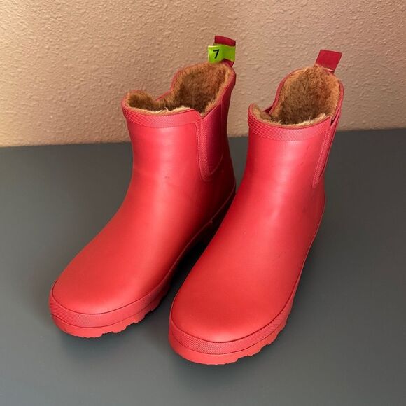 CHOOKA Chelsea Fur Lined Rain Boot Red *NEW* - Picture 1 of 8